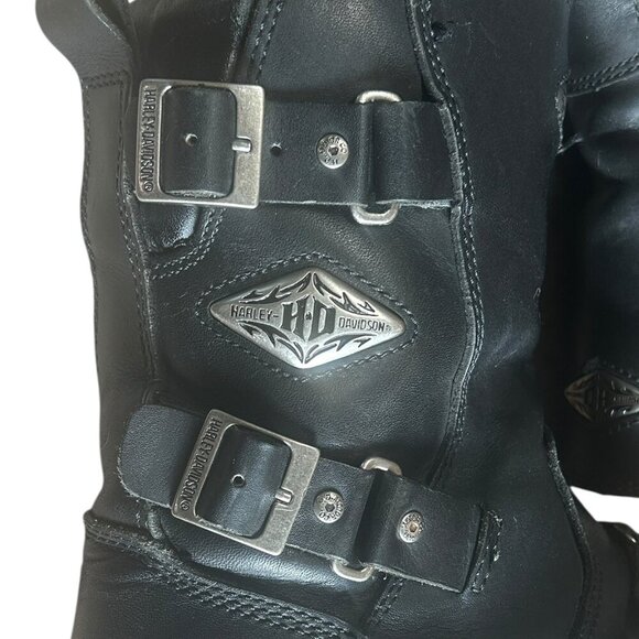 Harley Davidson Rare Fury Trunk Logo Black Leather Biker Boots Sz 10W Goth Punk - Picture 2 of 11